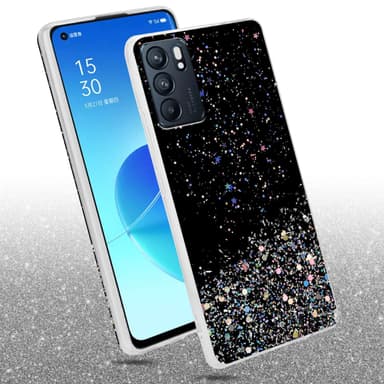 Oppo Reno6 5G Silikondeksel Glitter (Svart)
