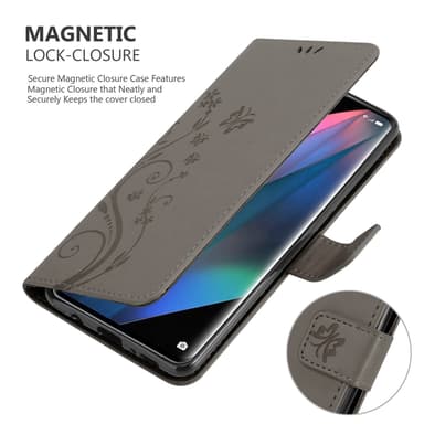 Oppo FIND X3 PRO lommebokdeksel Blomster (grå)