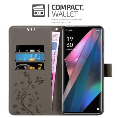 Oppo FIND X3 PRO lommebokdeksel Blomster (grå)