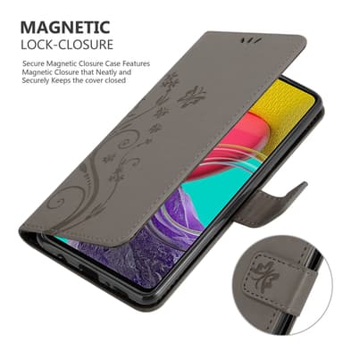 Samsung Galaxy M53 5G lommebokdeksel Blomster (grå)