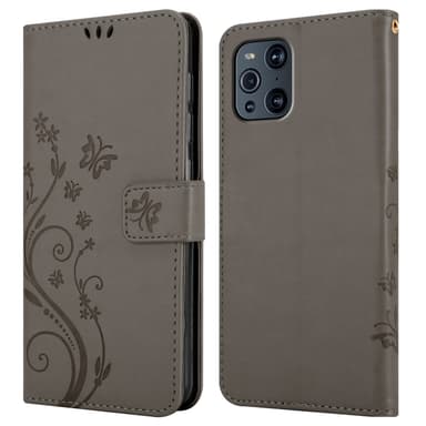 Oppo FIND X3 PRO lommebokdeksel Blomster (grå)