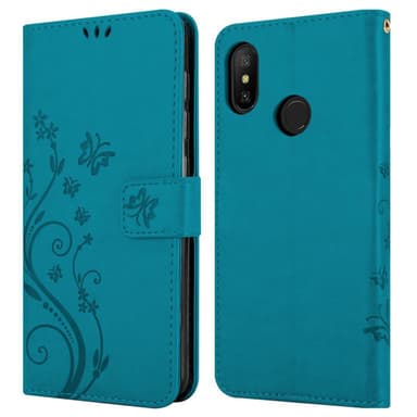 Xiaomi RedMi NOTE 6 PRO lommebokdeksel Blomster (blå)