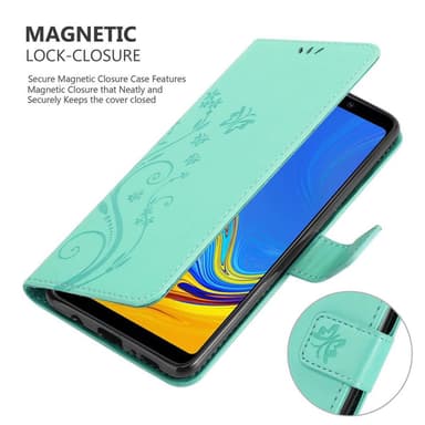 Samsung Galaxy A9 2018 lommebokdeksel Blomster (turkis)