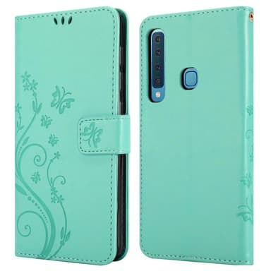 Samsung Galaxy A9 2018 lommebokdeksel Blomster (turkis)