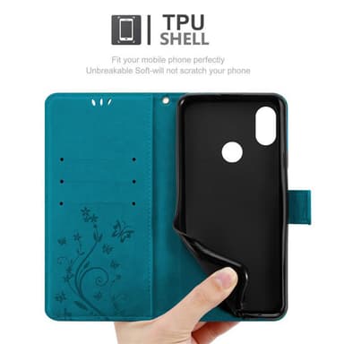 Xiaomi RedMi NOTE 6 PRO lommebokdeksel Blomster (blå)