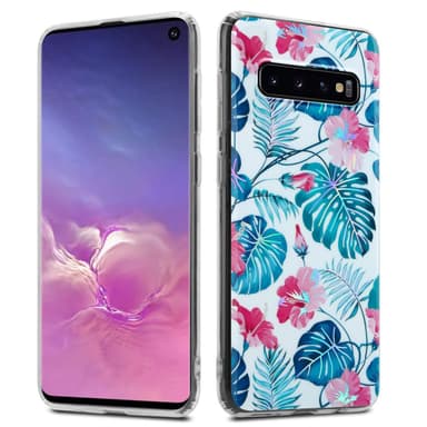Samsung Galaxy S10 4G lommebokdeksel Blomster (hvit)