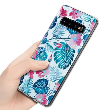 Samsung Galaxy S10 4G lommebokdeksel Blomster (hvit)