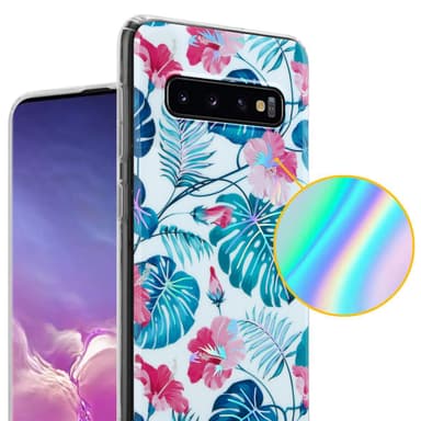 Samsung Galaxy S10 4G lommebokdeksel Blomster (hvit)