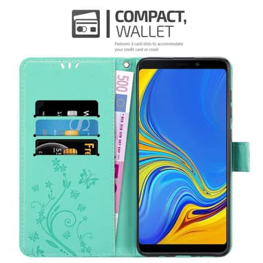 Samsung Galaxy A9 2018 lommebokdeksel Blomster (turkis)