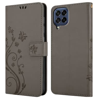 Samsung Galaxy M53 5G lommebokdeksel Blomster (grå)