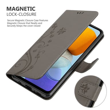 Samsung Galaxy M23 5G lommebokdeksel Blomster (grå)