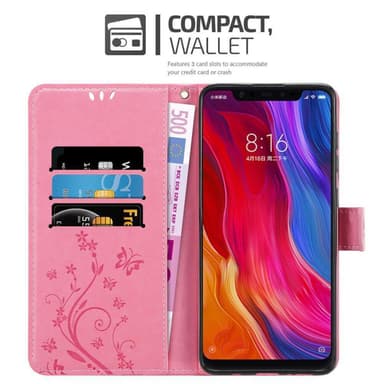 Xiaomi Mi 8 lommebokdeksel Blomster (rosa)