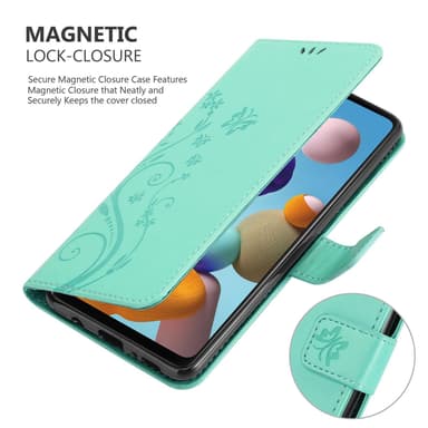 Samsung Galaxy A21s lommebokdeksel Blomster (turkis)
