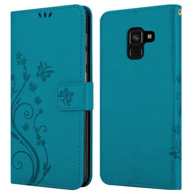 Samsung Galaxy A8 2018 lommebokdeksel Blomster (blå)