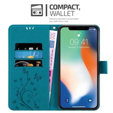 iPhone XR lommebokdeksel Blomster (blå)