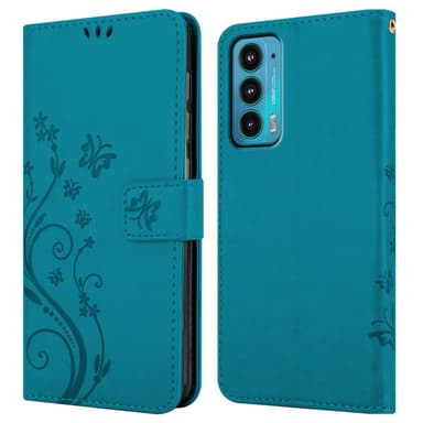 Motorola EDGE 20 lommebokdeksel Blomster (blå)