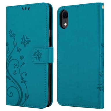 iPhone XR lommebokdeksel Blomster (blå)