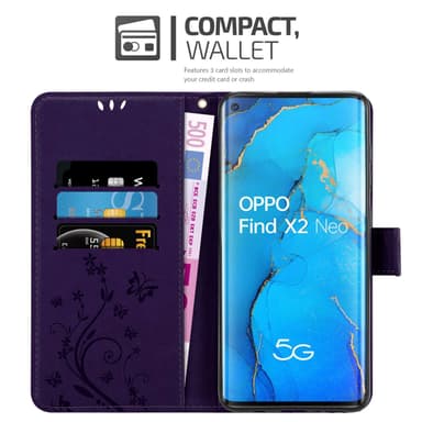 Oppo FIND X2 NEO lommebokdeksel Blomster (lilla)