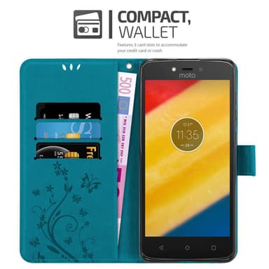 Motorola MOTO C PLUS lommebokdeksel Blomster (blå)