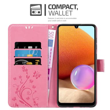 Samsung Galaxy A32 4G lommebokdeksel Blomster (rosa)