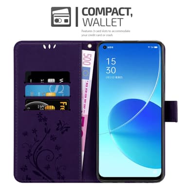Oppo Reno6 5G lommebokdeksel Blomster (lilla)