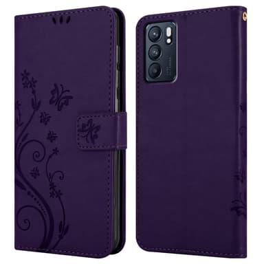 Oppo Reno6 5G lommebokdeksel Blomster (lilla)