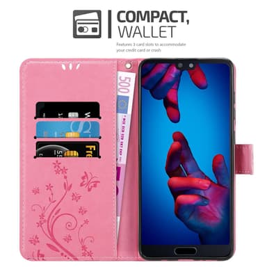 Huawei P20 lommebokdeksel Blomster (rosa)