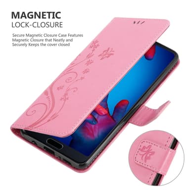 Huawei P20 lommebokdeksel Blomster (rosa)