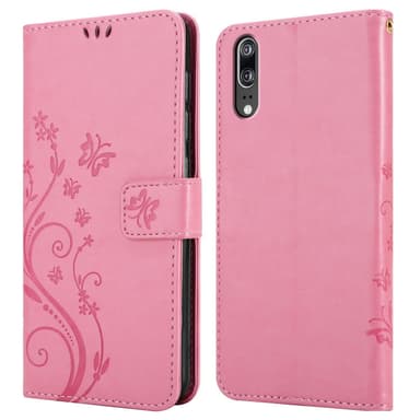 Huawei P20 lommebokdeksel Blomster (rosa)