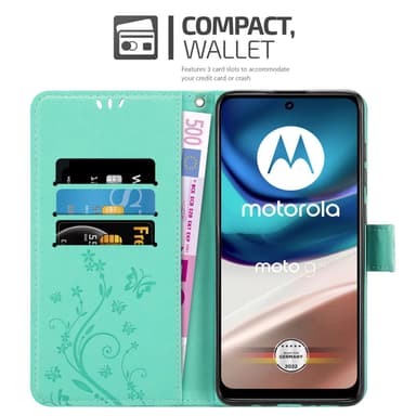 Motorola MOTO G42 lommebokdeksel Blomster (Turkis)