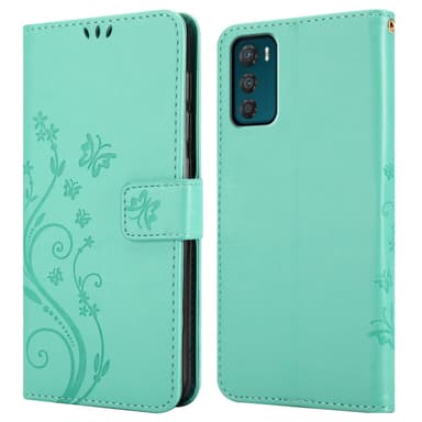 Motorola MOTO G42 lommebokdeksel Blomster (Turkis)