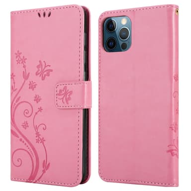 iPhone 12 / 12 PRO lommebokdeksel Blomster (rosa)