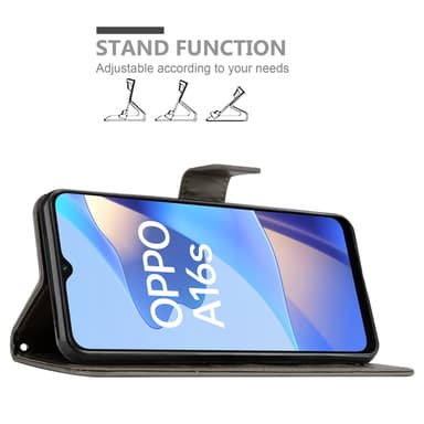 Oppo A16s / A54s lommebokdeksel Blomster (grå)