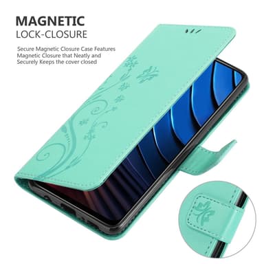 Xiaomi POCO X3 GT lommebokdeksel Blomster (turkis)