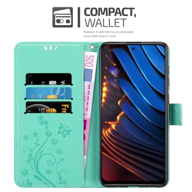Xiaomi POCO X3 GT lommebokdeksel Blomster (turkis)
