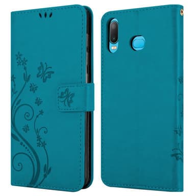 Samsung Galaxy A6s lommebokdeksel Blomster (blå)