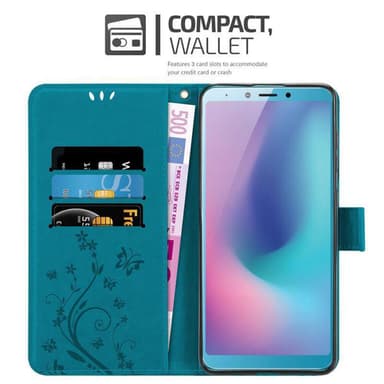 Samsung Galaxy A6s lommebokdeksel Blomster (blå)