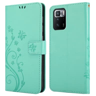 Xiaomi POCO X3 GT lommebokdeksel Blomster (turkis)