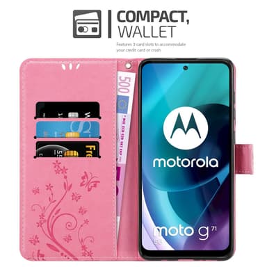 Motorola MOTO G71 5G lommebokdeksel Blomster (rosa)