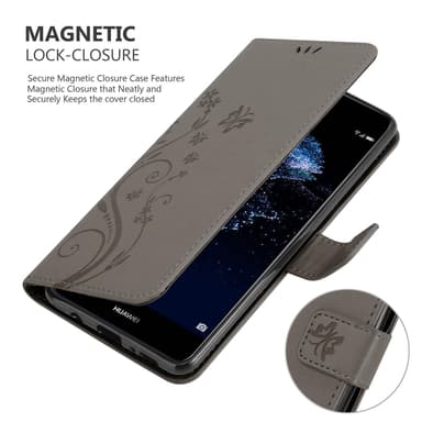Huawei P10 LITE lommebokdeksel Blomster (grå)