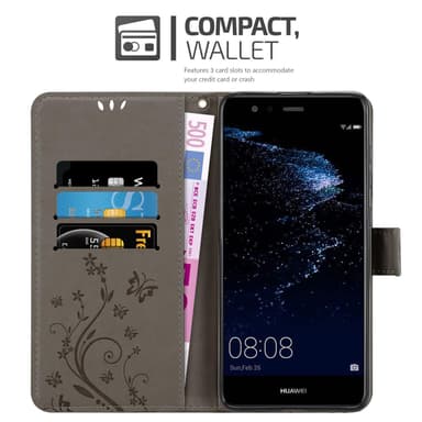 Huawei P10 LITE lommebokdeksel Blomster (grå)
