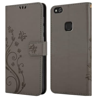Huawei P10 LITE lommebokdeksel Blomster (grå)