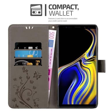 Samsung Galaxy NOTE 9 lommebokdeksel Blomster (grå)