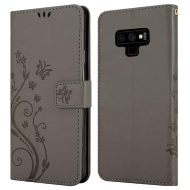 Samsung Galaxy NOTE 9 lommebokdeksel Blomster (grå)
