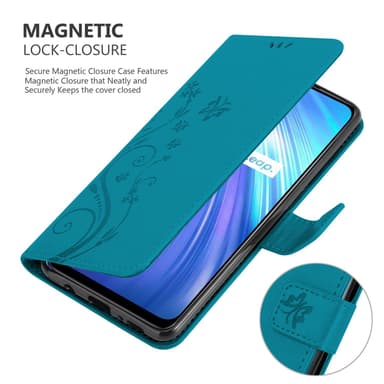 Realme 6 4G / 6s lommebokdeksel Blomster (blå)