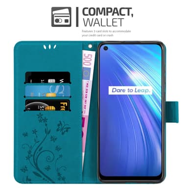 Realme 6 4G / 6s lommebokdeksel Blomster (blå)