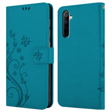 Realme 6 4G / 6s lommebokdeksel Blomster (blå)