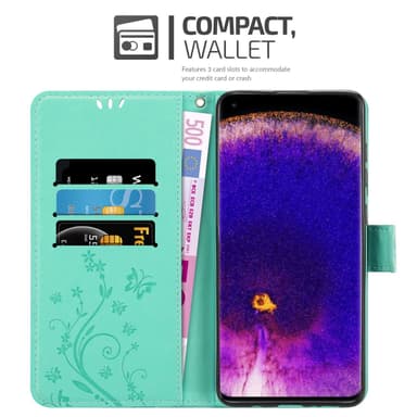 Oppo FIND X5 PRO lommebokdeksel Blomster (turkis)