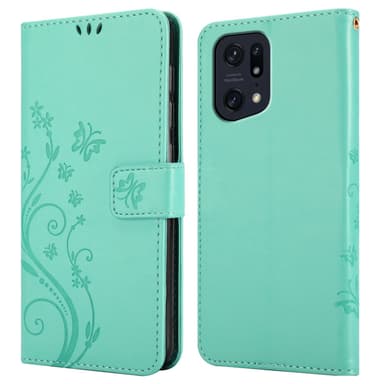 Oppo FIND X5 PRO lommebokdeksel Blomster (turkis)