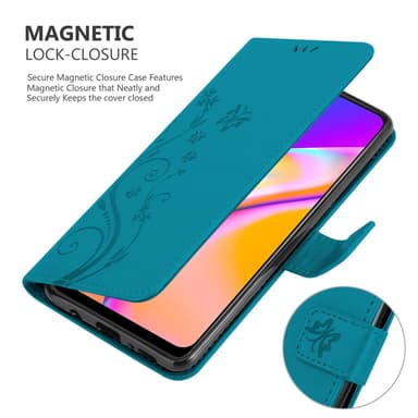 Oppo A94 5G lommebokdeksel Blomster (blå)